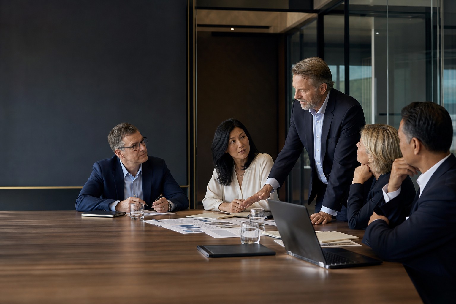 Senior leadership team in a boardroom working session